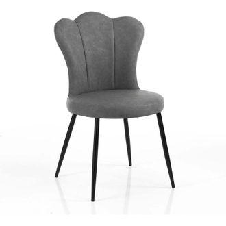 Oresteluchetta Set 4 sedie imbottite vintage in ecopelle per soggiorno Kamala Old - Grigio