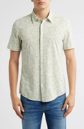 BOSS Roan Floral Short Sleeve Stretch Button-Up Shirt in Medium Green at Nordstrom Rack, Size Xx-Large