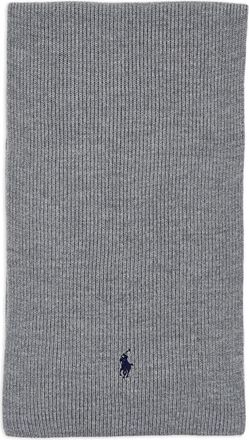 Polo Ralph Lauren ribbed logo-embroidered wool scarf - Grey