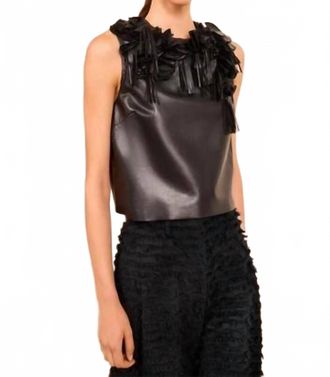 Ulla Johnson Marlowe Foral Applique Leather Top In Noir