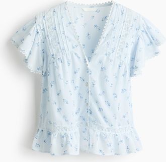 H&M Bluse mit Spitze - Hellblau/Gebl&uuml;mt