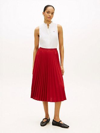 Tommy Hilfiger Tonal Flag Waistband Pleated Midi Skirt