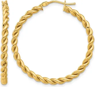 Diamond2Deal 14K Yellow Gold Round Twist Hoop Earrings 35.5 mm
