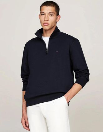 Tommy Hilfiger Mens Tommy Hilfiger Essential Fleece Mens Half Zip Sweatshirt - Desert Sky - Blue/Black - Size: 40