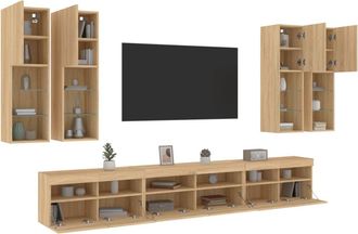 vidaXL Vidaxl - Muebles De Tv De Pared Con Luces Led 7 Piezas Roble Sonoma