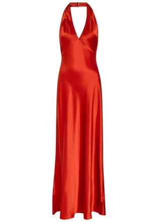Reformation Daniela Halterneck Silk Dress - Red - 2 (UK6 / XS)