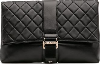 Chanel Black CC Quilted Lambskin Grip Clutch