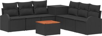 vidaXL Juego De Sof&aacute; 8 Uds. Negro Rat&aacute;n Sint&eacute;tico Y Acero Vidaxl