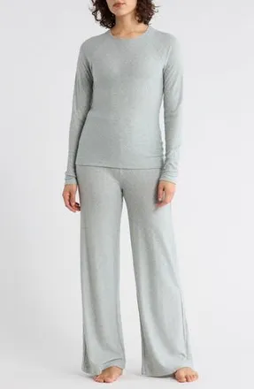 Yogalicious Long Sleeve Top & Wide Leg Pants Pajamas in Morning Fog at Nordstrom Rack, Size X-Small