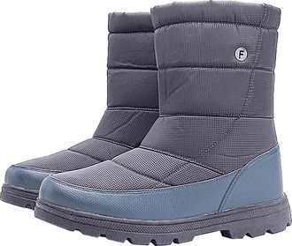 Generic Mens Snow Boots Fur Lined Winter Warm Mid Calf Boot Waterproof Thick Bottom Casual Shoe Flat Bottom Anti-Slip Walking Boot Lightweight Slip On Outdoor