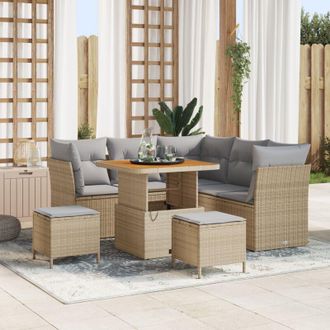 vidaXL Conjunto De Sof&aacute; De Jard&iacute;n Con Coj&iacute;n 8 Pcs Beige Y Gris Claro Vidaxl
