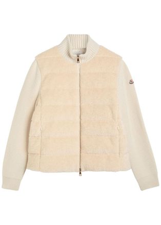 Moncler Quilted Wool and Teddy Cardigan - Cream - XS (UK 8 / XS)