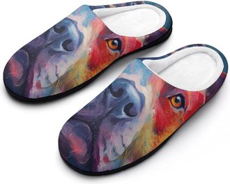 Generic Pit-bull Dog U.S. Flag Mens House Slippers Memory Foam Washable Cotton Slip on Home Shoes