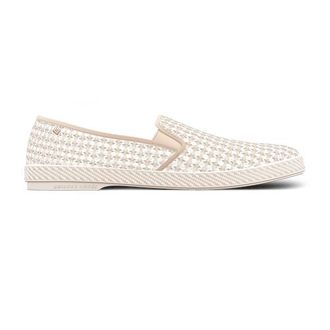 Rivieras Shoes Classic Woven Cotton Slip-On Loafer in White Beige at Nordstrom, Size 43