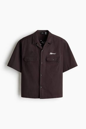 H&M Relaxed Fit Cotton Shirt in Dark Gray/nba at Nordstrom, Size Xx-Large