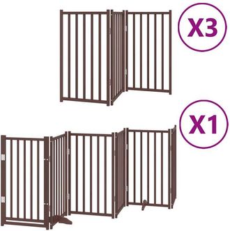 vidaXL Dog Gate with Door Foldable 15 Panels Brown 750 cm Poplar Wood vidaXL