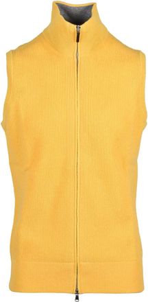 KANGRA Orange Wool-Cashmere Mock Neck Cardigan