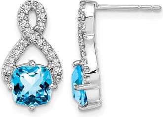 Diamond2Deal 14k White Gold Blue Topaz and Diamond Earrings