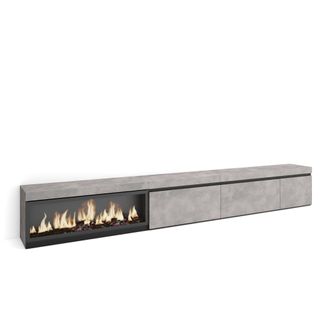 Skraut Home Skraut Home - Mueble Tv, Televisi&oacute;n, Muebles De Sal&oacute;n, Almacenaje, 317x45x35 Cm, Chimenea El&eacute;ctrica Xxl, Estilo Moderno, Gris Cemento
