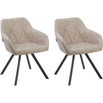 Beliani Beliani - Modern Fabric Dining Chairs Set of 2 Padded Seat Black Metal Legs Beige Monee