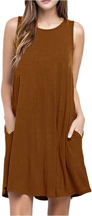 Generic Summer Dresses for Women Elegant V Neck Loose Sleeveless Beach Sundress Ladies Bohemian High Waist Tunic Dress A Line Casual Party Holiday Daily Dress