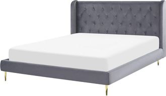 Beliani Bed Velvet FORBACH 160 x 200 cm (EU King Size) Grey
