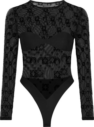 Marine Serre Flocked Mesh Long-Sleeve Bodysuit with Bustier Panel