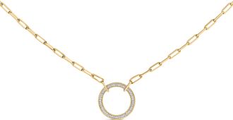 House of Brilliance Gold Vermeil 1/10 Cttw Diamond Paperclip Chain Circle Pendant Necklace