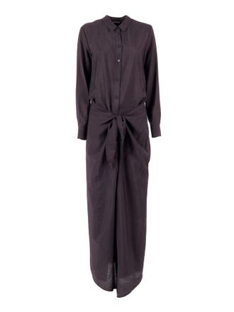 Emporio Armani Black Viscose-Blend Gathered Midi Dress