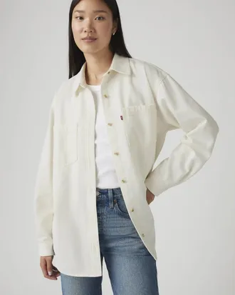 Levi's Iris Overshirt Womens Cream 100% Cotton Button Front Long Sleeve PALL172