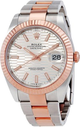 Rolex Datejust 41 Silver, Fluted Motif Dial Automatic Mens 18kt Everose Gold Oyster Watch M126331-0017