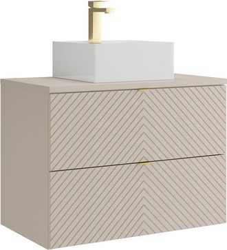 Vente-Unique Mueble de ba&ntilde;o suspendido con lavabo cuadrado de sobre encimera y grifo - Beige - 80 cm - DORIONI