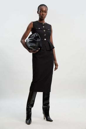 Karen Millen Womens Compact Stretch Peplum Tailored Midi Dress - Black - Size 14 UK