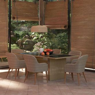 vidaXL Juego De Comedor Para Jard&iacute;n 7 Piezas Rat&aacute;n Sint&eacute;tico Marr&oacute;n Vidaxl