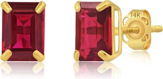 MAX + STONE 14k Yellow Gold Solitaire Emerald-Cut Gemstone Stud Earrings (7x5mm)
