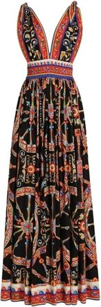 Dolce & Gabbana Kleedjes, Dames, Veelkleurig, M, Katoen, Carretto-print Lange Poplin Jurk