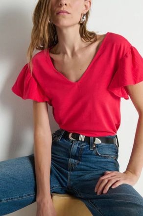 Nation Ltd Emmy Flutter Sleeve Tee In Cherry Tarte
