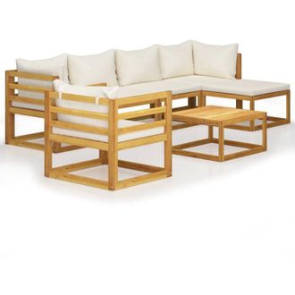 vidaXL Muebles De Jard&iacute;n 7 Pzas Cojines Crema Madera Maciza De Acacia Vidaxl