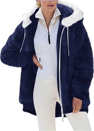 Generic Fluffy Coats for Women Sherpa Fleece Hoodies Oversized Teddy Bear Coat Ladies Soft Double Fleece Jacket Full Zip Fuzzy Hoodie Casual Hooded Coat Warm 