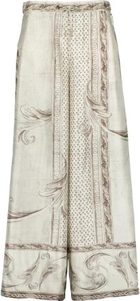 Max Mara Geprinte Zijden Broek - Dames - Wijde Broeken - Beige - XS - Broeken