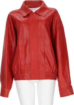 Alysi Vibrant Red Leather Bomber Jacket