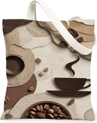 Generic Artistic Coffee Canvas Tote Bags, Vintage Coffee Bean Pattern Reusable Grocery Bags, Lightweight Washable Shoulder Strap Ca, Brown, 13x15 Inch