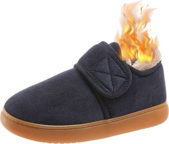 Generic Womens Winter Snow Boots Men Warm Fur Lined Shoes Non-Slip Slip on Slippers Outdoor Indoor Comfortable Diabetic Sneakers for Elderly Women Blue 3.5