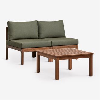 Sklum Conjunto De Jard&iacute;n Con Sof&aacute; Modular De 2 Piezas Y Mesa De Centro En Madera De Acacia Branson Sklum