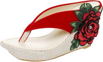 Generic Womens Mules with Heel Flip Flop, Womens Platform Toe Separator Sandals, Flowers Flip Flops, Non-Slip Slippers, Summer Slippers, Wedge Heel Summer Sho