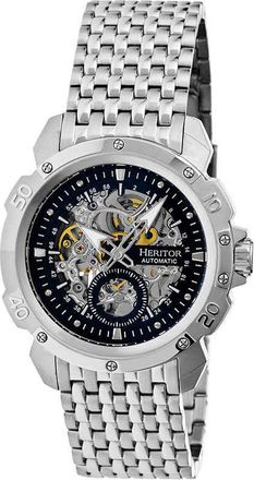 Heritor Carter Automatic Black Skeleton Dial Stainless Steel Mens Watch HR2502