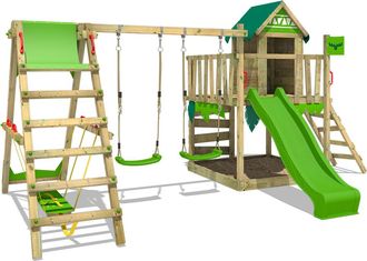 Fatmoose Parque Infantil De Madera Jazzyjungle Con Columpio Surfswing Y Tobog&aacute;n Casa De Juegos De Jard&iacute;n Con Arenero Y Escalera Para Ni&ntilde;os - Verde Manzana - Fa