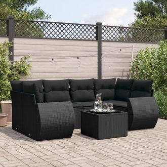 vidaXL Vidaxl - Set De Comedor De Jard&iacute;n 7 Pzas Y Cojines Rat&aacute;n Sint&eacute;tico Negro