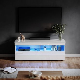 Elegant Lighting High Gloss led tv Stand Multi-Light Effect tv Cabinet with Large Storage Space Living Room Bedroom Furniture, White 1200mm - Elegant
