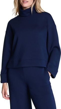 Spanx Cuffed Sleeve Crop Turtleneck Sweatshirt in Timeless Navy at Nordstrom, Size X-Small
